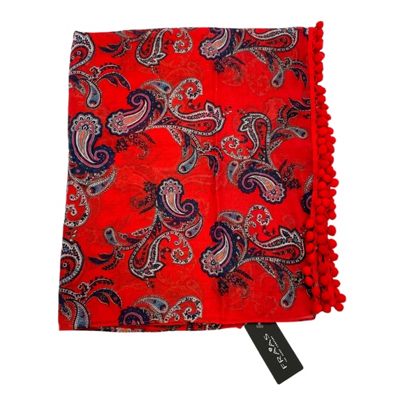 FRAAS Women's Paisley Poms Scarf - Red NWT - Picture 2 of 2